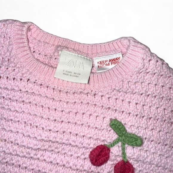 ADORABLE PINK W/CHERRIES KNIT SWEATER BY ZARA GIRLS 2T - Picture 6 of 6